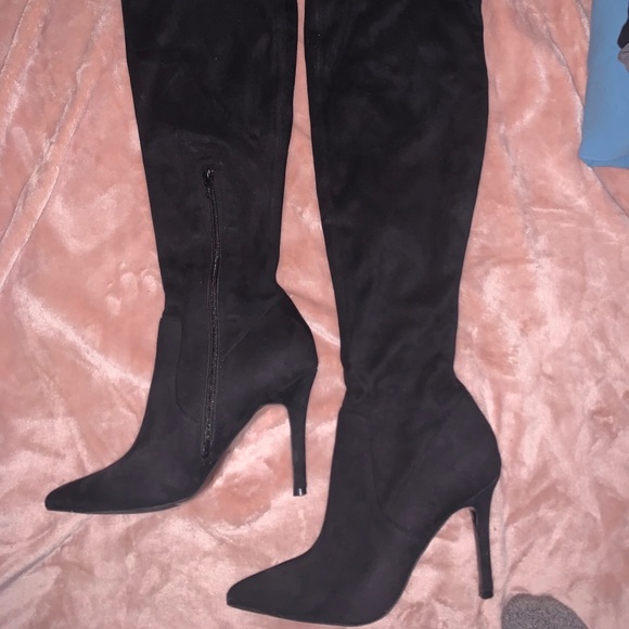 thigh high suede heel boots